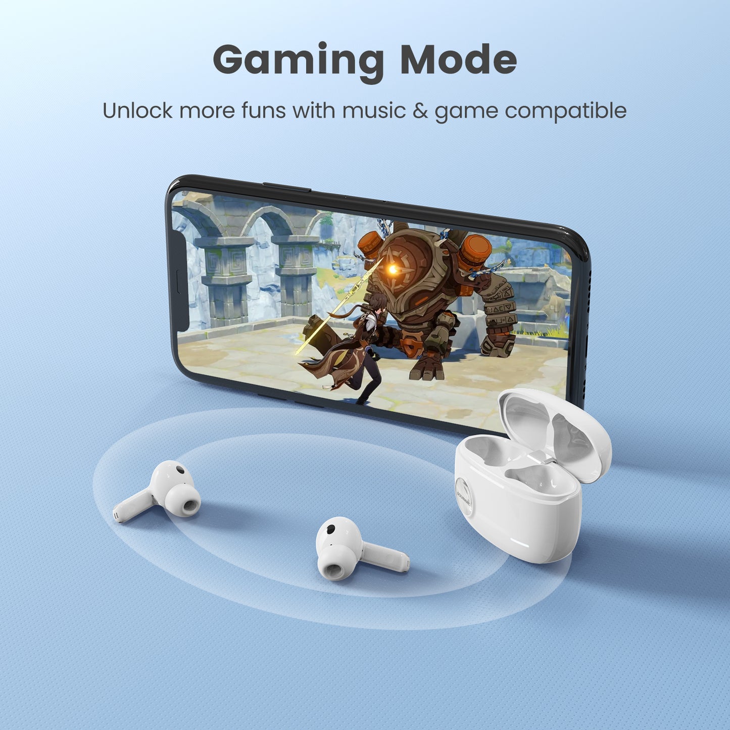 Sounarc Q2 Earbuds Hybrid Dual Driver TWS Wireless Earphones with Bluetooth 5.3, One Key Recovery, 32 Hours Playtime – White