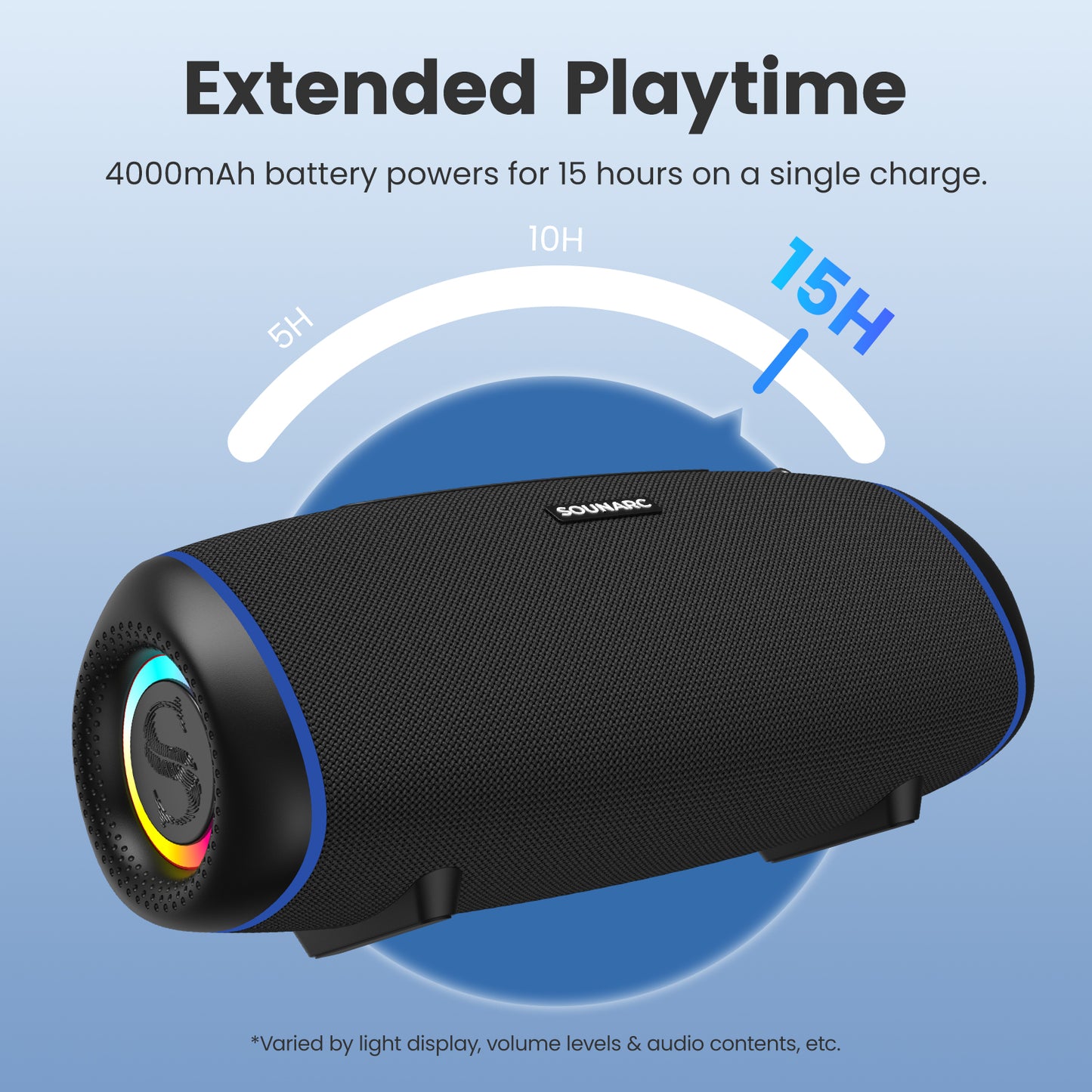 Sounarc R1 Output 40W Portable Outdoor Speaker with Bluetooth 5.3, IPX6 Waterproof, TF Card Support - Black