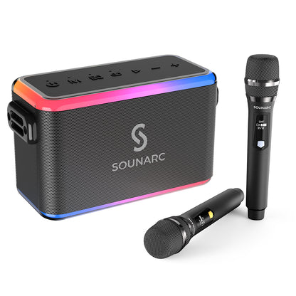 Sounarc A1 80W Karaoke Party Speaker with 2 Full Range Speakers, 2 Wireless Microphones Included - Black