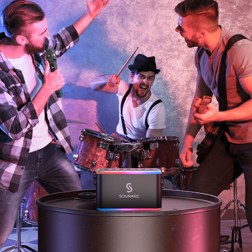 Sounarc A1 80W Karaoke Party Speaker with 2 Full Range Speakers, 2 Wireless Microphones Included - Black